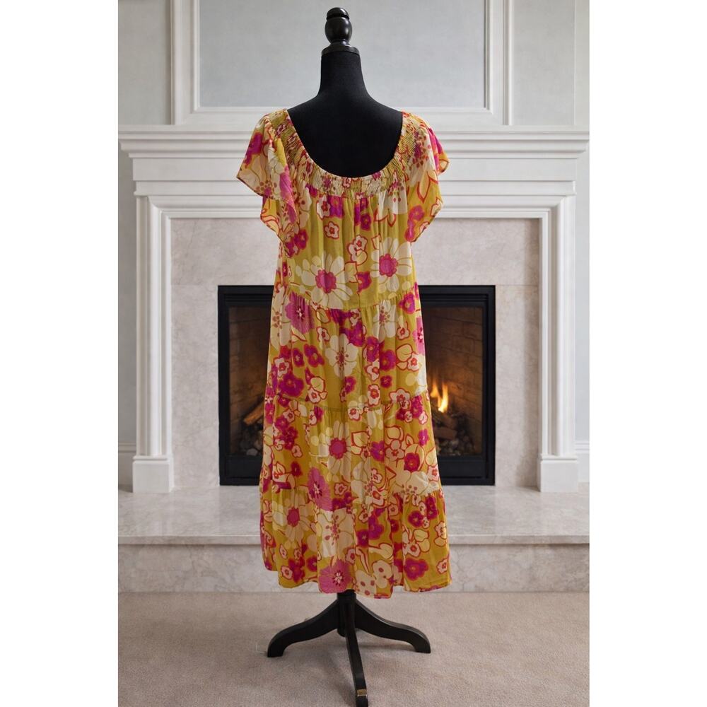 Easel Dress Womens Medium Tiered Floral Print Midi Length Boho Cottagecore - Picture 2 of 9